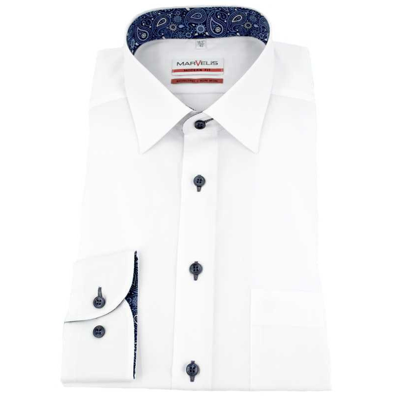 chemise homme blanche boutons bleus Marvelis