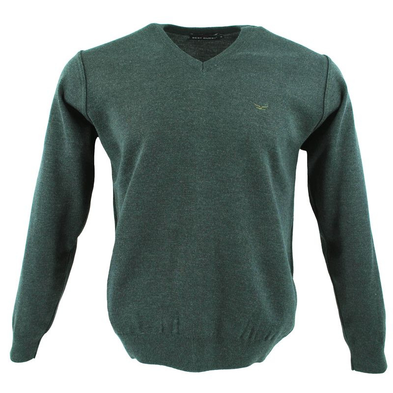 pull homme col V laine Best Guest vert