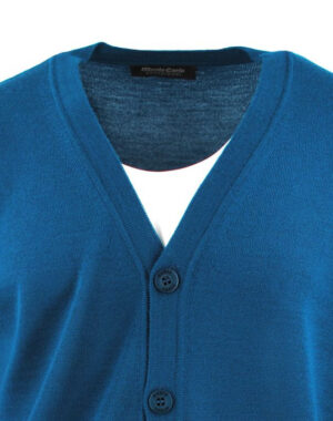 gilet homme boutonné MONTE CARLO laine fine bleu pétrole 4028mc
