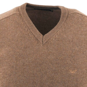 pull homme BEST GUEST col V 80% laine café au lait 702bg
