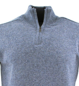 pull homme BEST GUEST zip col montant 80% laine bleu gris 703bg