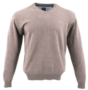 Pull col V REDMOND en coton beige marron 600rd