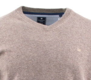 Pull col V REDMOND en coton beige marron 600rd