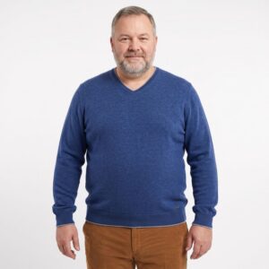 pull homme col V BEST GUEST laine cachemire bleu foncé Bruno