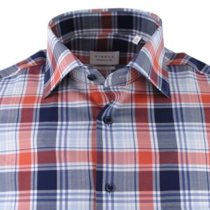 Chemise homme ETERNA carreaux orange et bleu