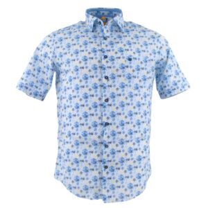 Chemise manches courtes REDMOND pétales bleus et jaunes
