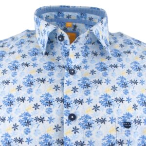 Chemise manches courtes REDMOND pétales bleus et jaunes