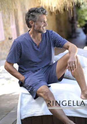 Pyjama short homme RINGELLA rayé 2 tons bleu