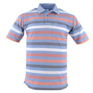 Polo manches courtes REDMOND rayé bleu ciel et orange
