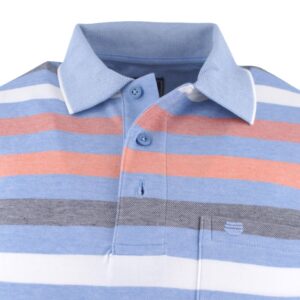 Polo manches courtes REDMOND rayé bleu ciel et orange