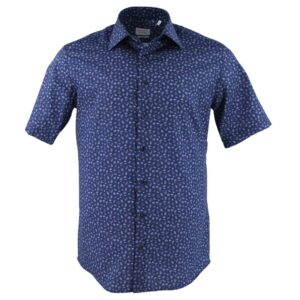 Chemise manches courtes ETERNA imprimé estival sur fond bleu