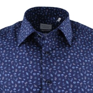 Chemise manches courtes ETERNA imprimé estival sur fond bleu
