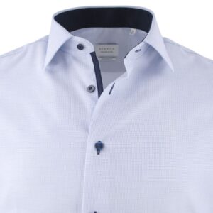 Chemise manches courtes sans repassage ETERNA pied de poule blanc et bleu