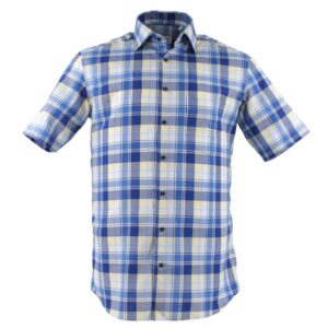 chemise manches courtes Eterna carreaux bleu et jaune Modern Fit