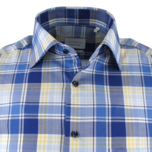 chemise manches courtes Eterna carreaux bleu et jaune Modern Fit