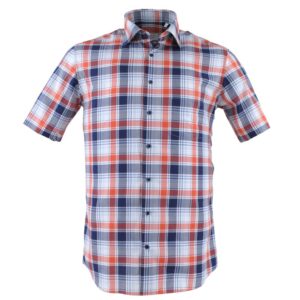 chemise manches courtes Eterna carreaux bleu et orange Modern Fit