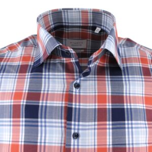 chemise manches courtes Eterna carreaux bleu et orange Modern Fit