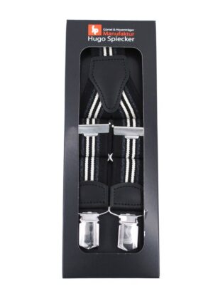 Bretelles 3 clips noir/gris/blanc embouts cuir