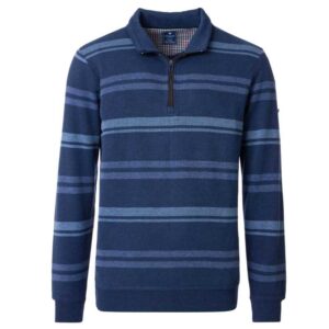 Pull sweat homme col montant zippé REDMOND rayé marine