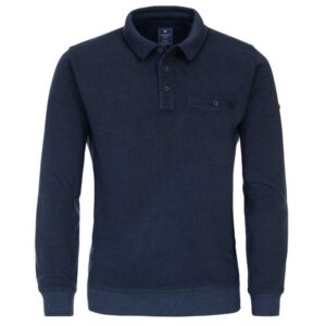 Sweat coton bleu col polo REDMOND
