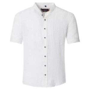 chemise col mao 100% lin CASA MODA en blanc ciel coupe Casual Fit