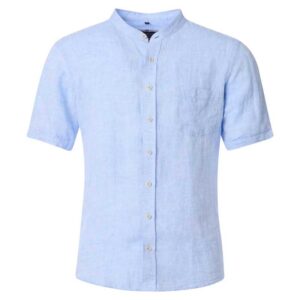chemise col mao 100% lin CASA MODA en bleu ciel coupe Casual Fit