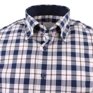 Chemise homme ETERNA carreaux marine et beige Modern Fit
