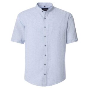 chemisette col mao bleu chiné en mélange lin et coton CASA MODA Casual Fit