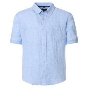 chemise manches courtes 100% lin CASA MODA bleu coupe Casual Fit