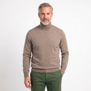 pull homme col roulé beige foncé BEST GUEST 314R