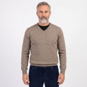 pull laine acrylique col V BEST GUEST beige foncé 314V
