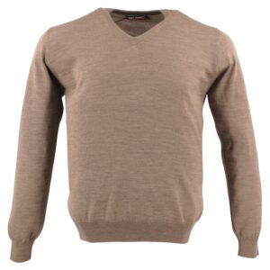 pull laine acrylique col V BEST GUEST beige foncé 314V