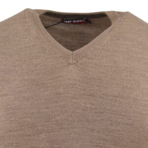 pull laine acrylique col V BEST GUEST beige foncé 314V