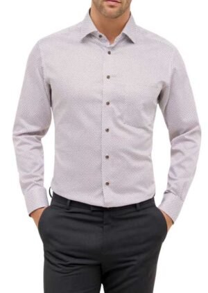 chemise homme imprimée marron sur fond blanc ETERNA modern fit