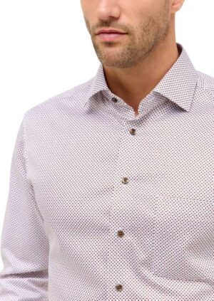 chemise homme imprimée marron sur fond blanc ETERNA modern fit