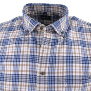 Chemise homme flanelle MARVELIS Casual Fit carreaux bleu et beige