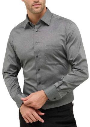 chemise homme coton uni structuré gris ETERNA modern fit
