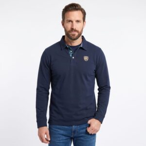 Polo homme BLACK WELLIS bleu poignets chemises et coudières