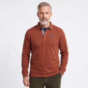 Polo homme manches longues BLACK WELLIS terracotta