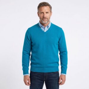 pull BEST GUEST col V 80% laine bleu turquoise 702bg