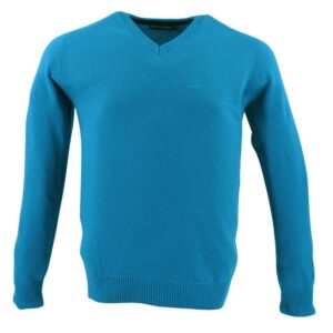 pull BEST GUEST col V 80% laine bleu turquoise 702bg