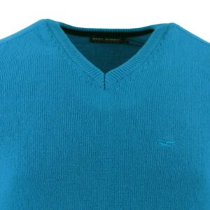pull BEST GUEST col V 80% laine bleu turquoise 702bg