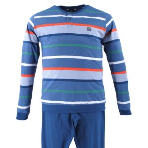 Pyjama MASSANA 100% coton rayé bleu, orange et vert
