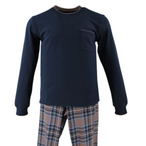 pyjama homme jogging RINGELLA avec pantalon carreaux et t-shirt uni marine