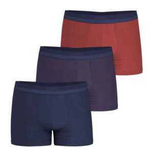 3 boxer EMINENCE coton longue durée marine, bleu et rouille
