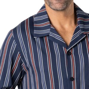 Pyjama Long veste boutonnée rayée en popeline bleu et orange EMINENCE
