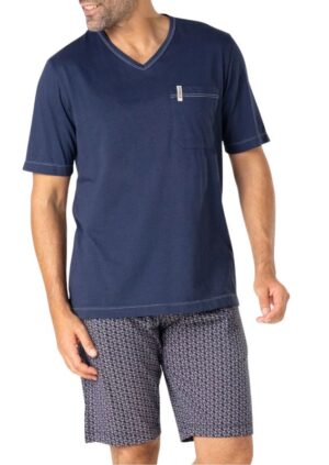Pyjama short EMINENCE coton bio col V bleu marine