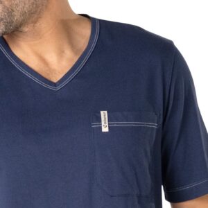 Pyjama short EMINENCE coton bio col V bleu marine