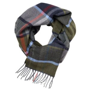 Echarpe homme 15% laine CASAMODA carreaux verts gris et bleu