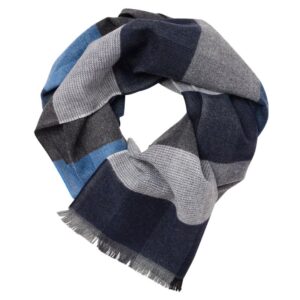 Echarpe homme 15% laine CASAMODA carreaux bleus et gris
